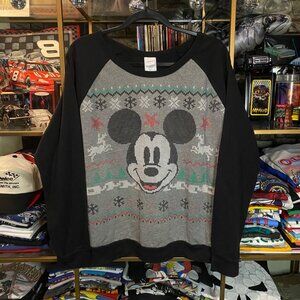 Disney Mickey Mouse Christmas Sweater Women’s Round Neck Black Gray XXL